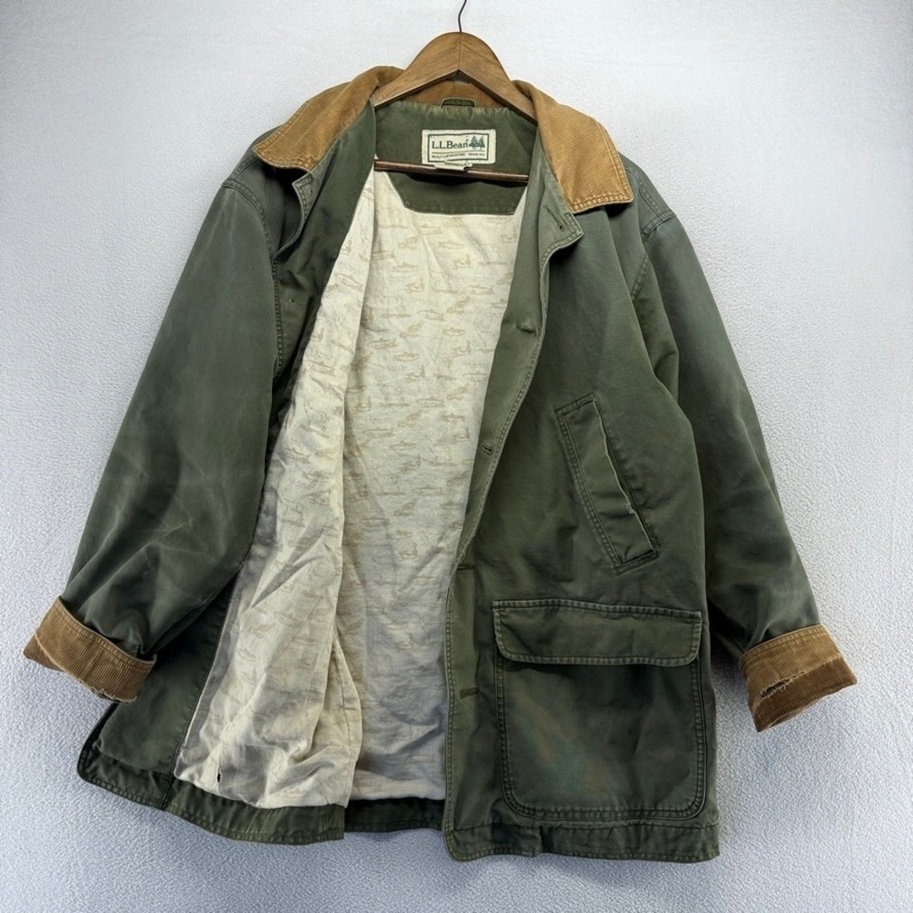 Vintage LL Bean Jacket Men's Medium Green Barn Coat Canvas Lined Distressed y2k - Picture 12 of 14